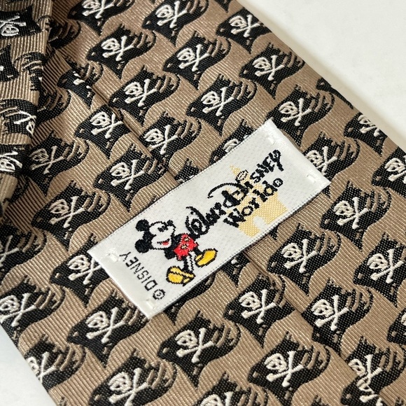 Official Disney Pirates of the Carribean Brown Tie with Skull Flag Pattern - Picture 4 of 7
